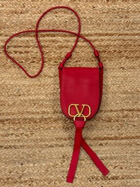Valentino Red Leather Crossbody with Gold VLogo